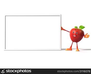 3d rendered red apple holding a big sign