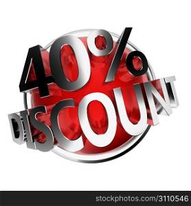 3d rendered red discount button - 40%