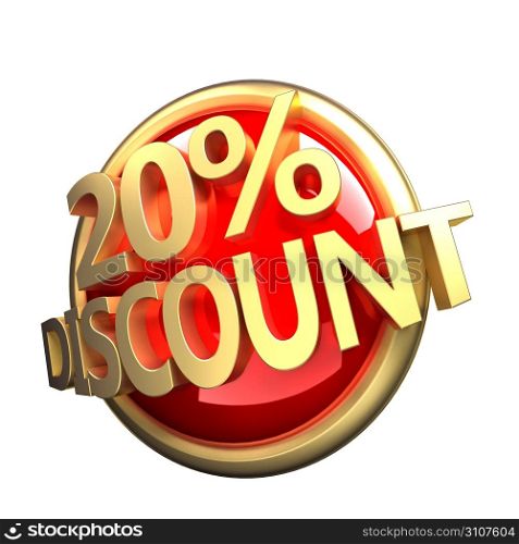 3d rendered, shiny gold red discount button