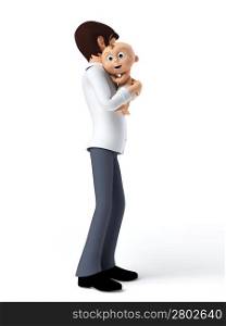 3d rendered toon illustration of a dad and his baby