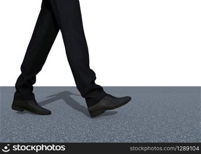 3d rendering. A Businessman walking forward on concrete road with white copay space as background.