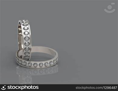3d rendering. a couple beauty wedding diamond rings on copy space dark gray background.