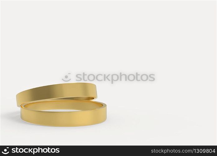 3d rendering. A couple simple Golden rings on gray background.