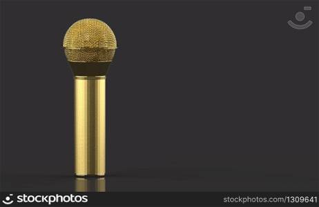 3d rendering. A Golden microphone with clipping path isolated on gray background.