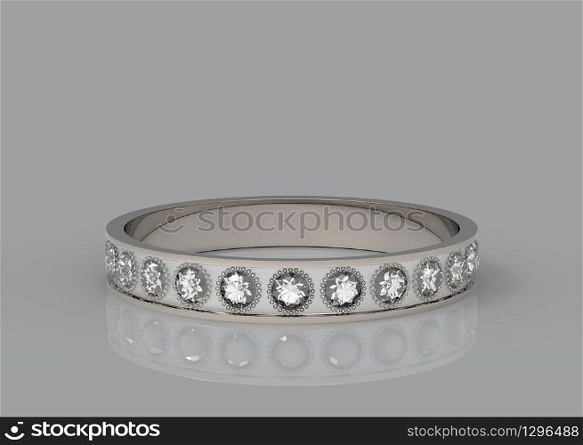 3d rendering. a luxury diamonds ring with reflection on gray background.