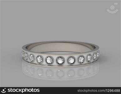 3d rendering. a luxury diamonds ring with reflection on gray background.