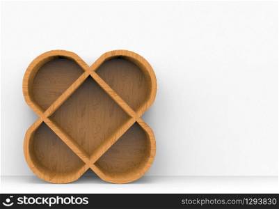 3d rendering. A new modern wooden shelf with copy space gray cement wall as background.
