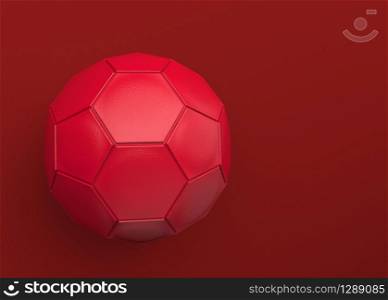 3d rendering. A red leather football on copy space dark background.