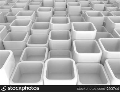 3d rendering. abstarct Stack of random Gray hole square blocks wall background in perspective view.