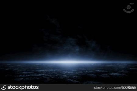 3D Rendering Abstract asphalt light in a dark empty street with smoke background.