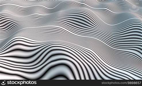 3d rendering abstract background. Computer generated wavy landscape with black and white sports and stripes. 3d rendering abstract background. Computer generated wavy landscape with black and white stripes