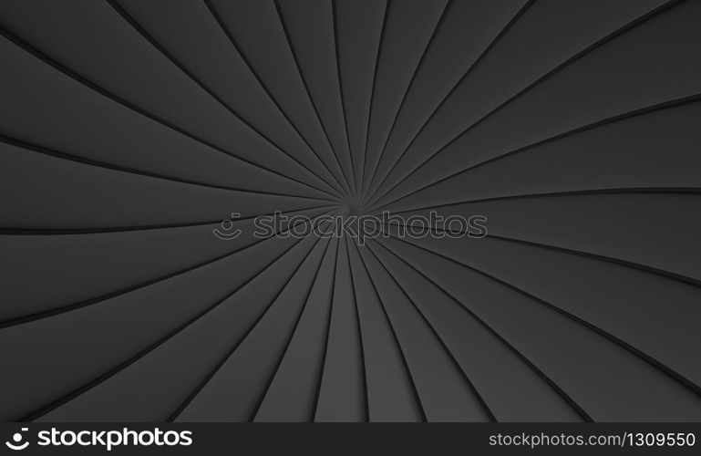 3d rendering. abstract Black plate swirl twist art design tunnel wall background.