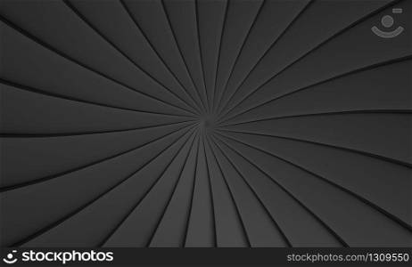 3d rendering. abstract Black plate swirl twist art design tunnel wall background.