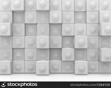 3d rendering. Abstract circle convex button cube box stack wall background.