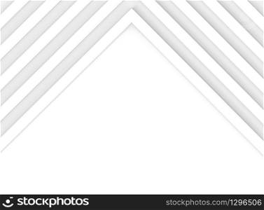3d rendering. Abstract diagonal white bars arrange in triangle facade shape on copy space background.