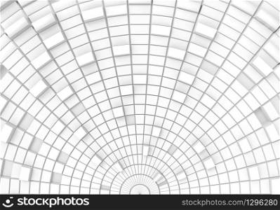 3d rendering. Abstract different square shape cube box row in half circle round wall background.