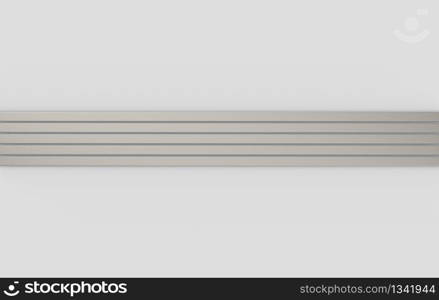 3d rendering. Abstract Long metal silver bars row on gray wall background.