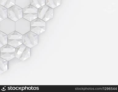 3d rendering. Abstract low polygon hexagon shape on copy space gray background.