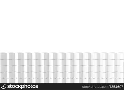 3d rendering. abstract modern art pattern white cube boxes stack on white wall background.