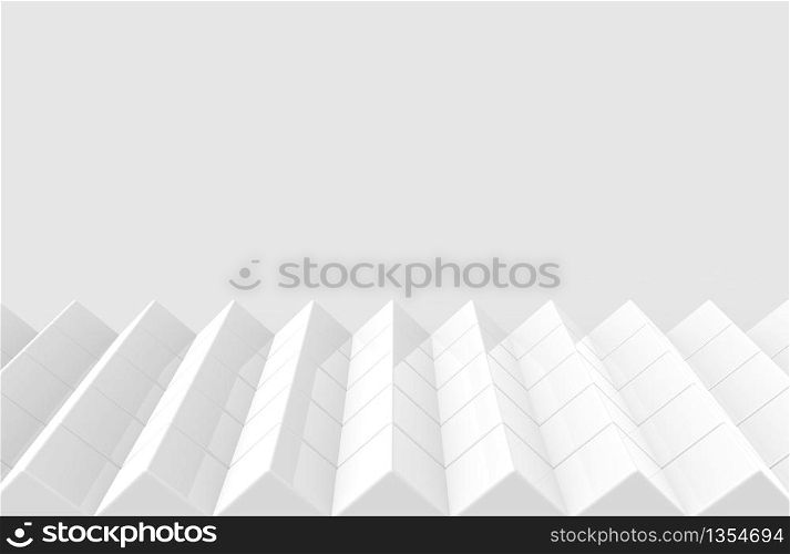 3d rendering. abstract modern art pattern white cube boxes stack wall background.