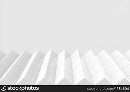 3d rendering. abstract modern art pattern white cube boxes stack wall background.