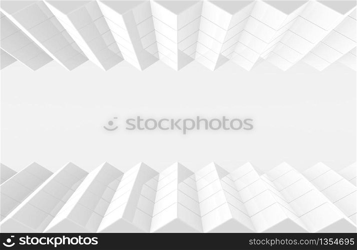 3d rendering. abstract modern art pattern white cube boxes stack wall floor background.