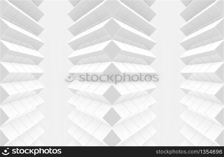 3d rendering. abstract modern art pattern white cube boxes wall background.