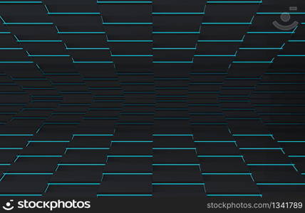 3d rendering. Abstract modern futuristic black square grid plate with blue light design wall floor background.