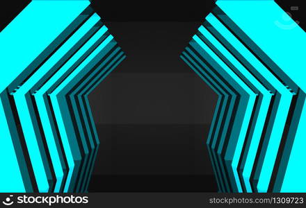 3d rendering. Abstract modern futuristic light blue hexagonal hallway wall background.