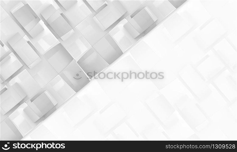 3d rendering. Abstract modern gray square tile cube box pattern on white background.