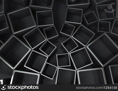 3d rendering. Abstract Modern randoming Black Square shape pattern wall background.