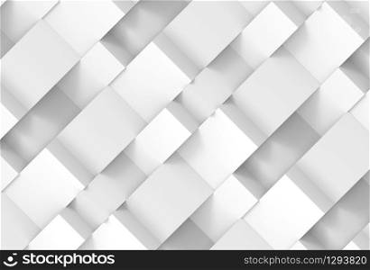 3d rendering. abstract modern white several square shape box row stack wall background.