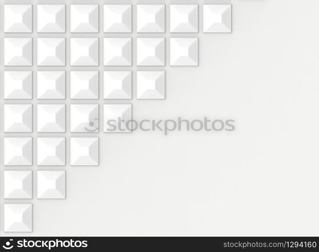 3d rendering. Abstract modern white small square tiles group decorate on copy space gray background.