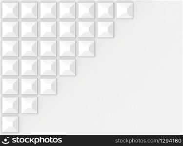 3d rendering. Abstract modern white small square tiles group decorate on copy space gray background.