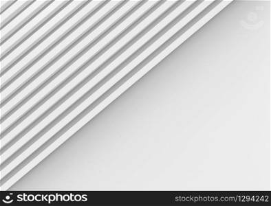 3d rendering. abstract parallel White long regtangle bars wall on copy space gray background.