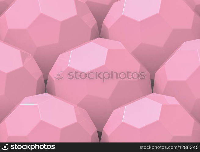 3d rendering. Abstract Pink soccer balls shape wall background.