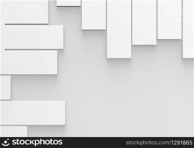 3d rendering. Abstract randoming white bars on gray background.