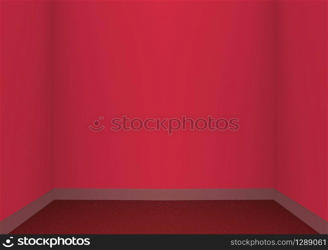 3d rendering. Abstract Red color tone sqaure box corner wall background.