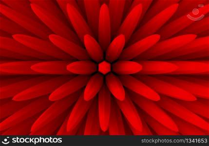 3d rendering. abstract red extrude geometry bar in blooming flower shape pattern wall design background.