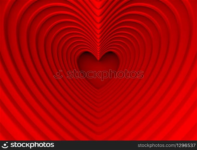 3d rendering. Abstract red paper in Heart shape wall background.