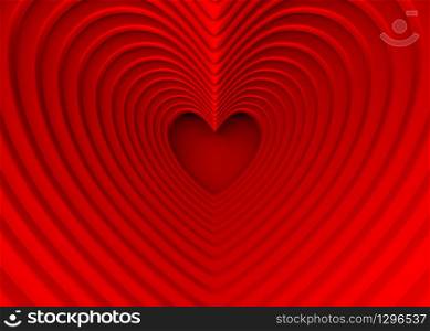 3d rendering. Abstract red paper in Heart shape wall background.