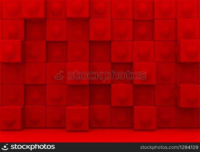 3d rendering. Abstract red shpere ball inside cube box stack wall background.