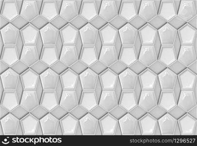 3d rendering. Abstract seamless white pentagonal plate pattern on gray background.