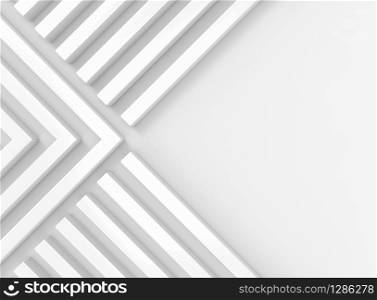 3d rendering. abstract several way of parallel White long regtangle bars group wall on copy space gray background.