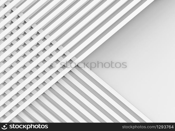 3d rendering. abstract two overlay of parallel White long regtangle bars group wall on copy space gray background.