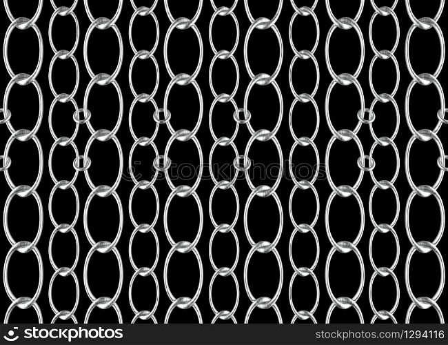 3d rendering. Abstract Vertical white silver chain on black background.