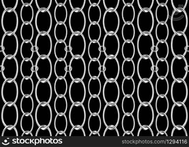 3d rendering. Abstract Vertical white silver chain on black background.