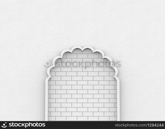 3d rendering. Abstract white brick blocks wall behide cement door background. Stalemate or helpless way concept.