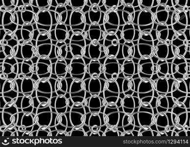 3d rendering. Abstract White connected silver Torus rings wall background.