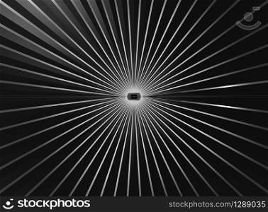 3d rendering. abstract white light beams from the center in the dark. best for decoration texture or background.